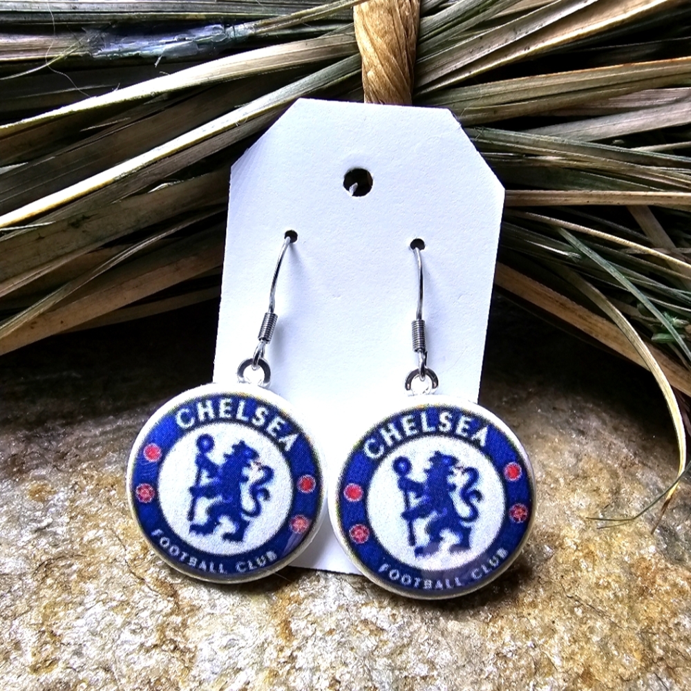 Chelsea FC Earrings Chelsea Futbol Club Soccer Souvenir Drop Dangle Ligh…